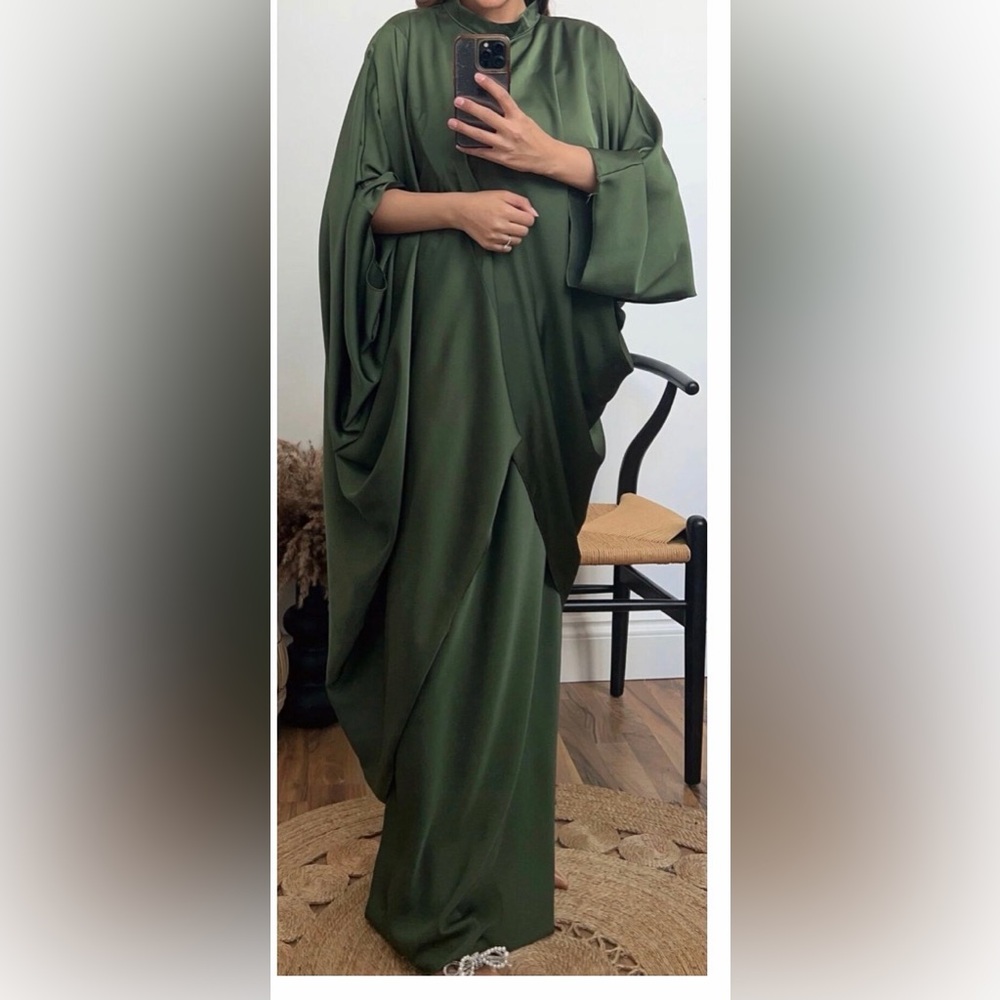 Draped Olive Green Maxi Dress